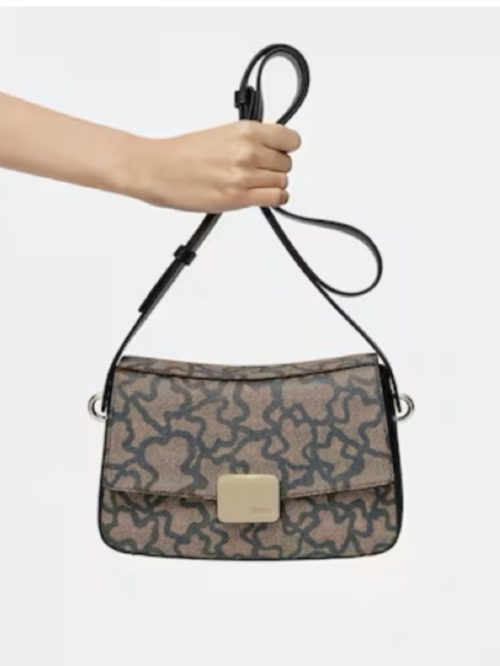🐨 TOUS Small Bandolera Kaos Icon Crossbody Bag~ Taupe/Black